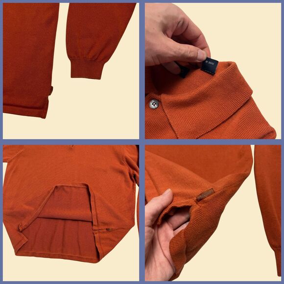 Burnt orange 90s/Y2K polo shirt by Izod, long sleeve vintage mens cotton polo - Picture 3 of 7